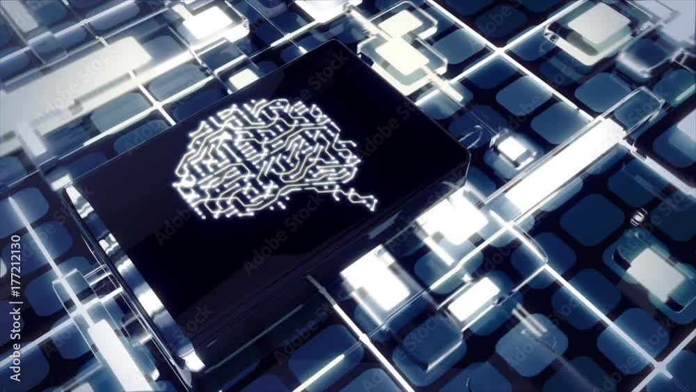 Inside the mind and processing unit of an advanced A.I  / Quantum computer. Artificial intelligence / cloud computing concept rendered at 16-bit color depth. Broadcast quality 4K UHD.