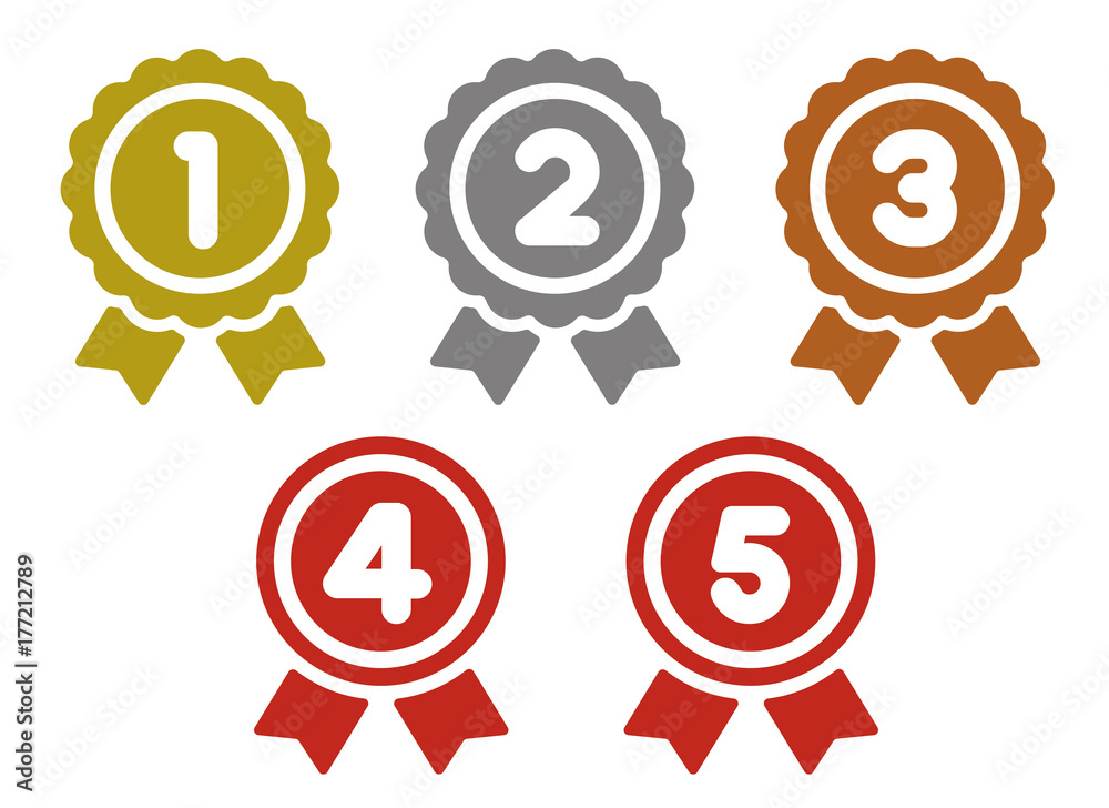 ranking medal icon illustration set. from 1st place to 5th place (gold/silver/bronze etc.). ranking medal icon illustration set. from 1st place to 5th place (gold/silver/bronze etc.).