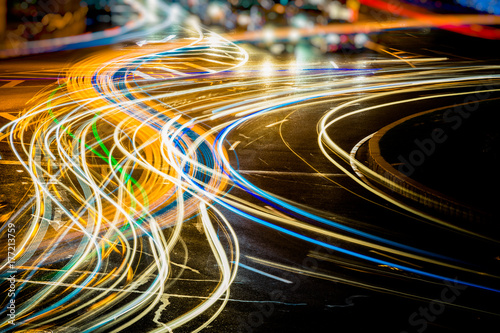 the light trails on the street in shanghai china..