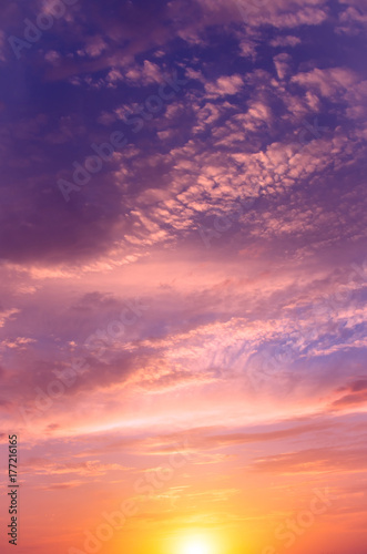 Pink sunset with beautiful  colorful clouds.