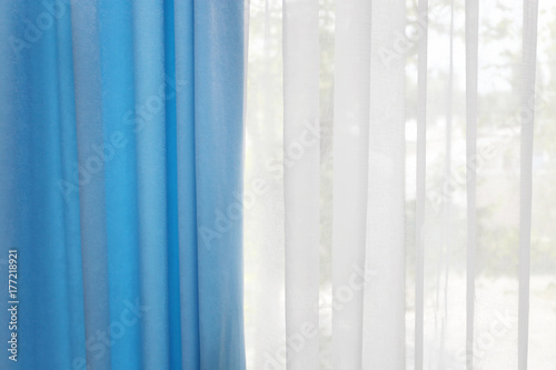 Beautiful curtains indoors, closeup