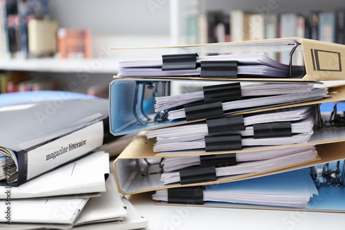 Valokuva Folders with documents on table in archive