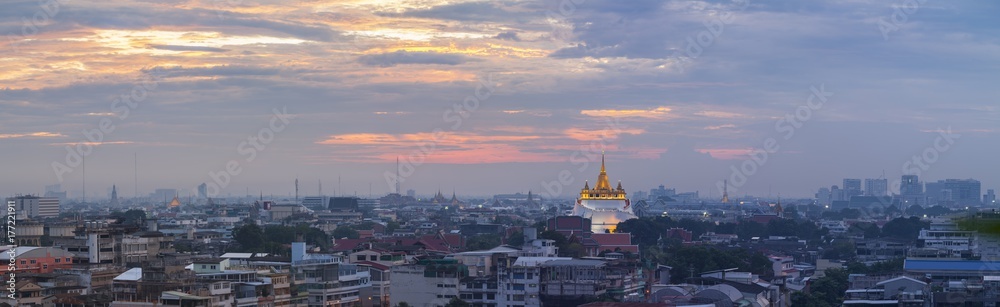 Golden Mount Temple, Golden Mount Temple with sunset in Bangkok at dusk (Wat Saket, Thailand)