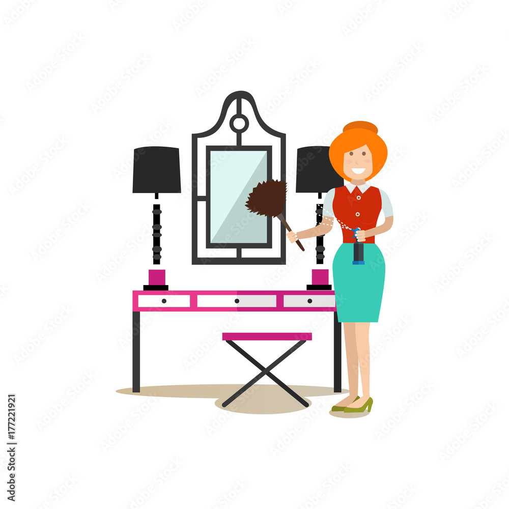 Fototapeta premium Cleaning people vector illustration in flat style