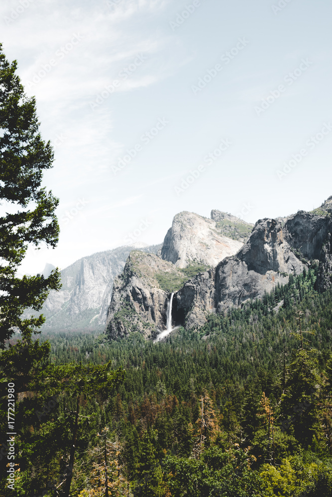 Water stream of the Yosemite Falls. Yosemite National Park in autumn
