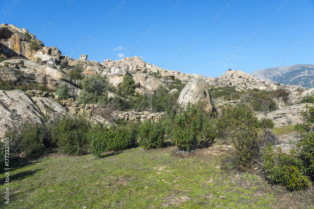 Granitic rock formations in La Pedriza, Guadarrama Mountains National Park, Madrid, Spain