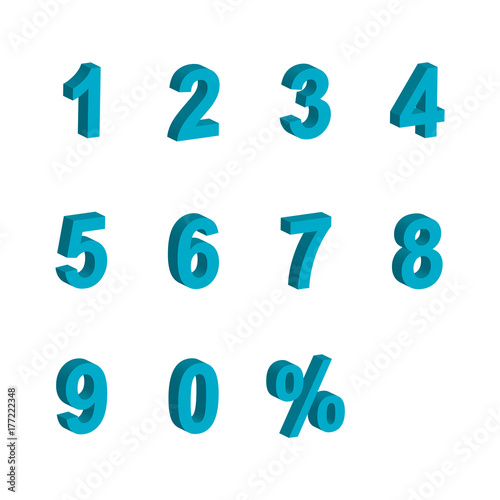 number 3D set blue color vector