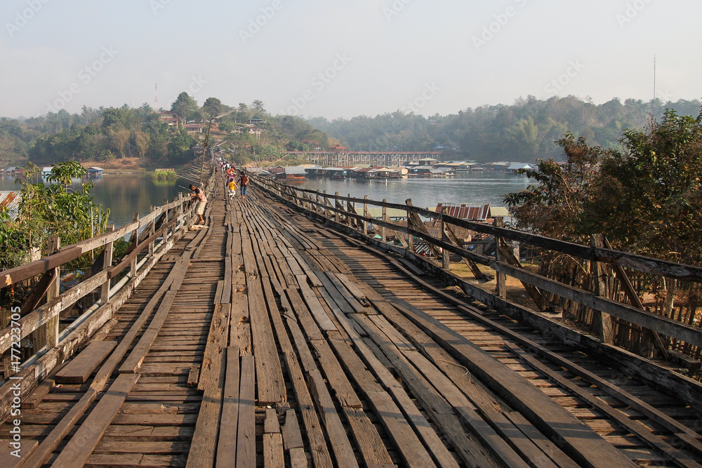 Wooden bridge structure at Kanchanaburi, Thailand