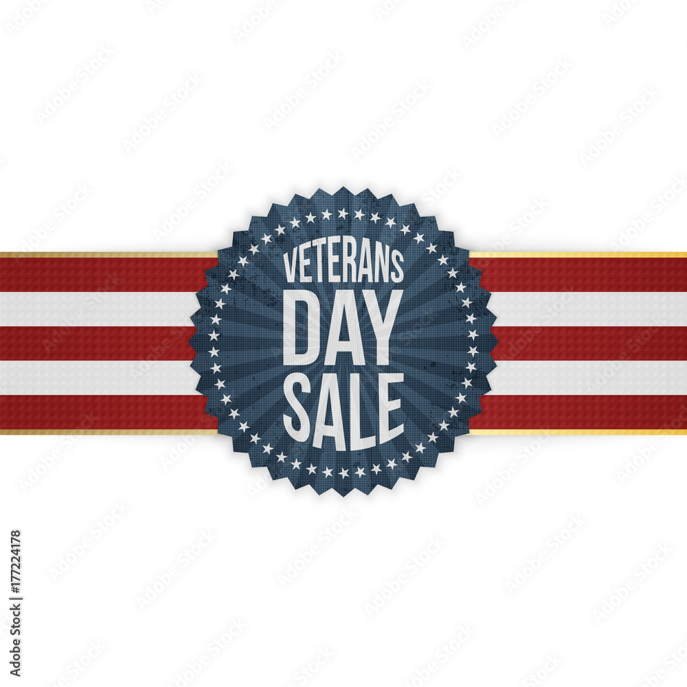 Veterans Day Sale blue Emblem with striped Ribbon Veterans Day Sale blue Emblem with striped Ribbon