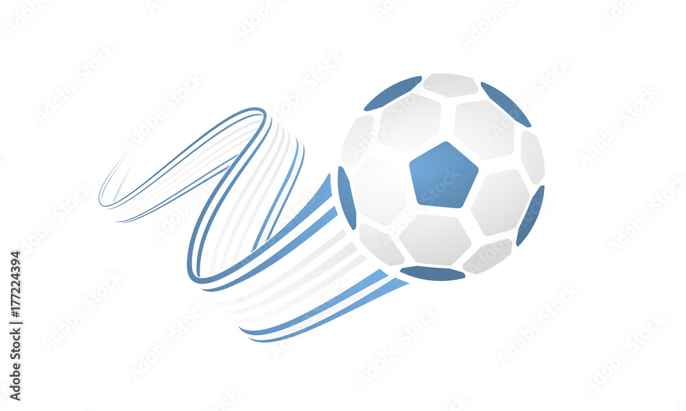 Fototapeta premium Argentina soccer ball isolated on white background with winding ribbons on blue and white colors
