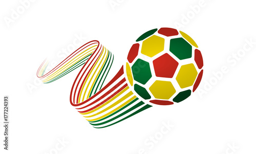 Bolivia soccer ball isolated on white background with winding ribbons on red, yellow and green colors