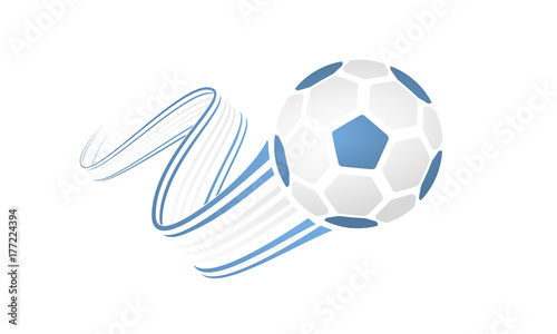 Argentina soccer ball isolated on white background with winding ribbons on blue and white colors