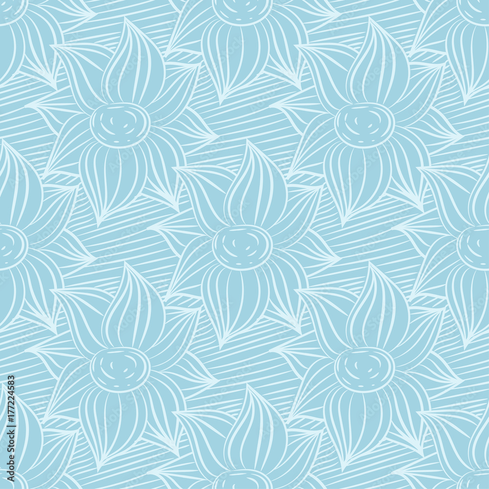 Fototapeta premium Seamless blue and white pattern with wallpaper ornaments