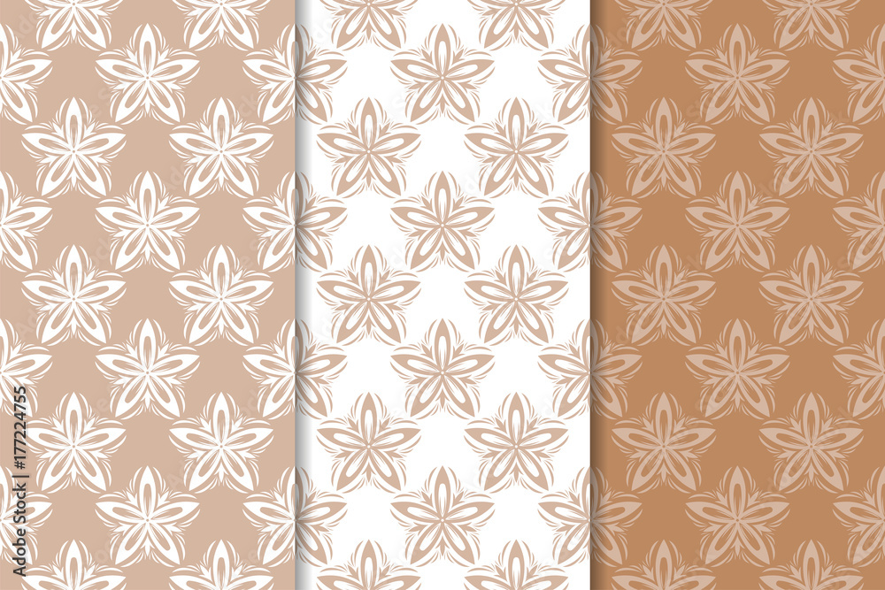 Brown floral backgrounds. Set of seamless patterns Brown floral backgrounds. Set of seamless patterns