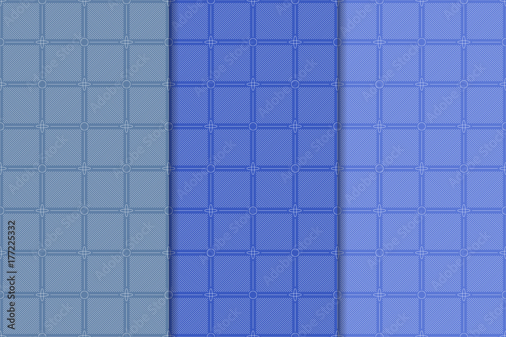 Blue geometric ornaments. Set of seamless patterns Blue geometric ornaments. Set of seamless patterns