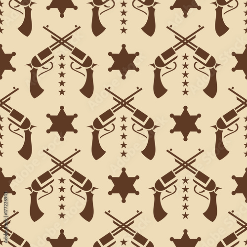 Western seamless pattern with colts and sheriff star