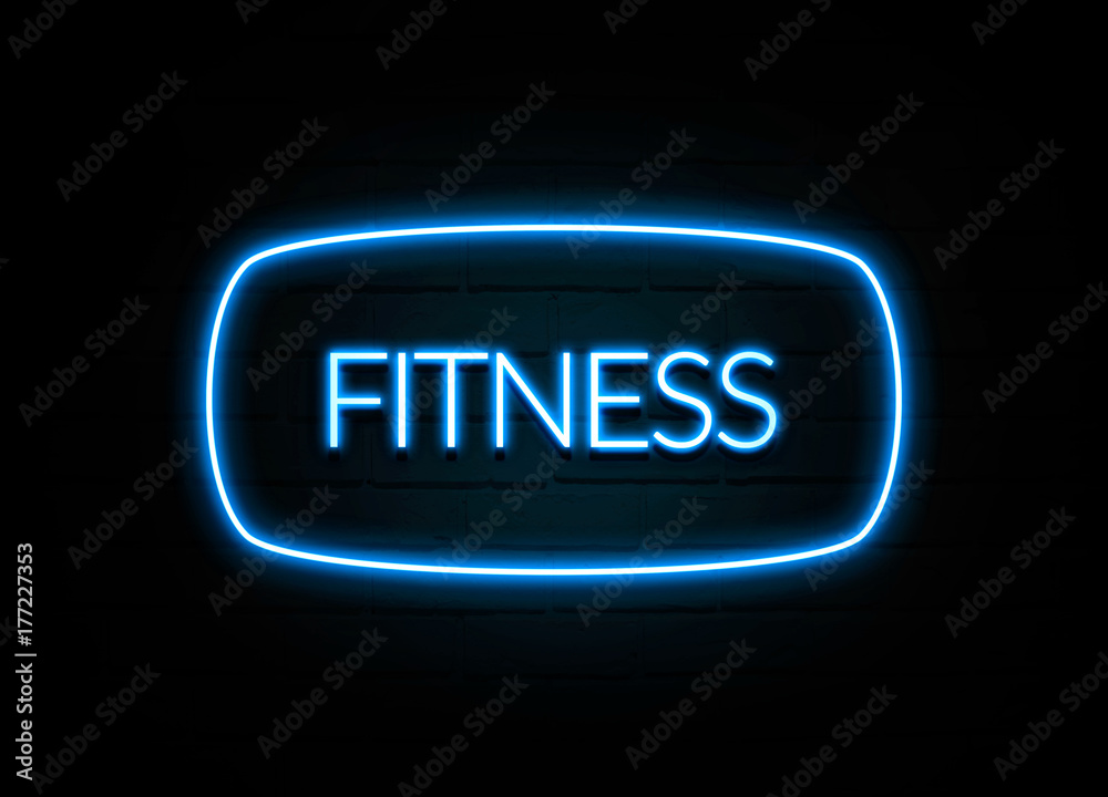 Fitness  - colorful Neon Sign on brickwall