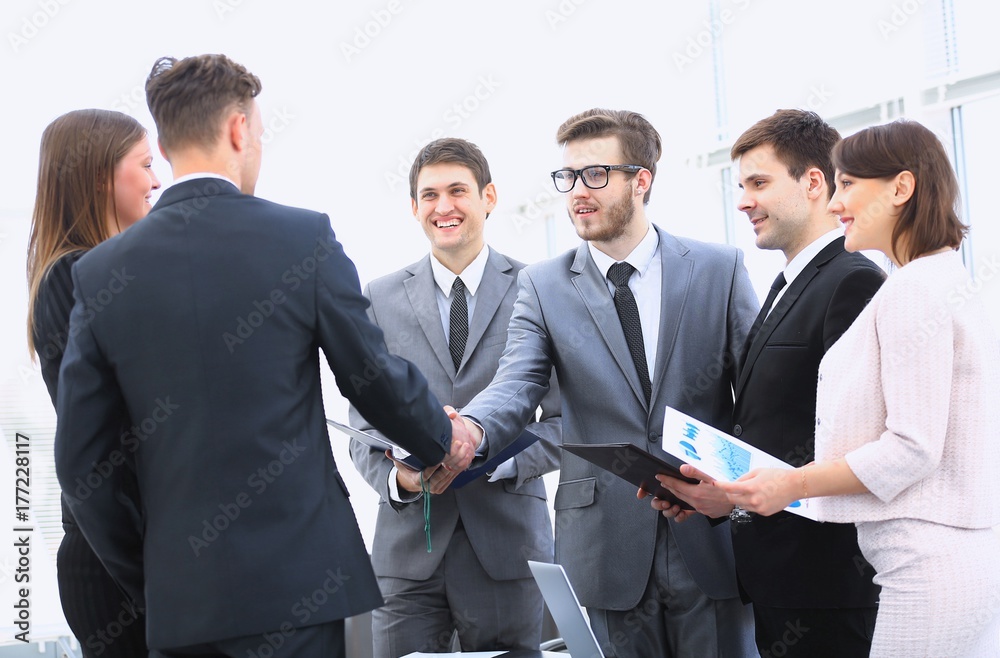welcome and handshake of business partners on the briefing welcome and handshake of business partners on the briefing