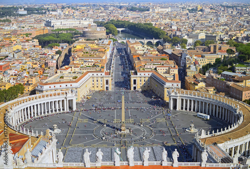 Panorama of saint Peter square in Vatican and aerial view of the city Rome , Italy