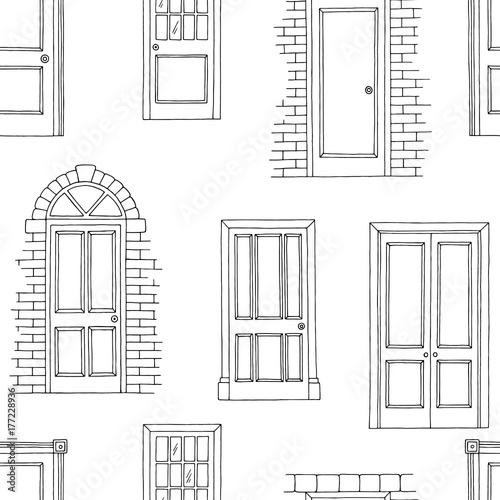 Doors graphic black white seamless pattern sketch illustration vector