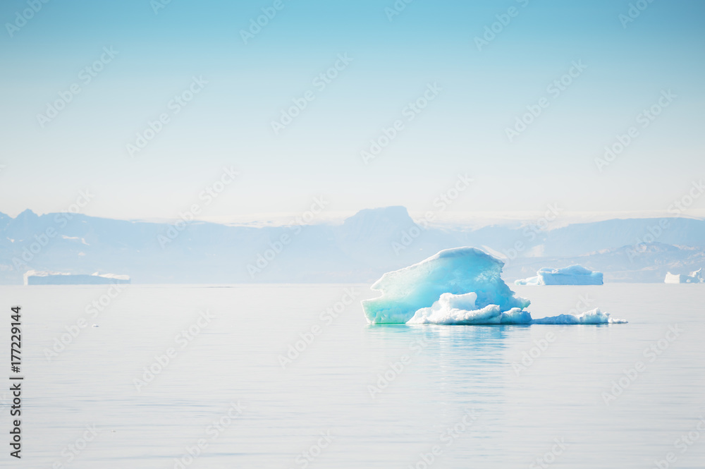Blue icebergs in the Ilulissat icefjord, Greenland