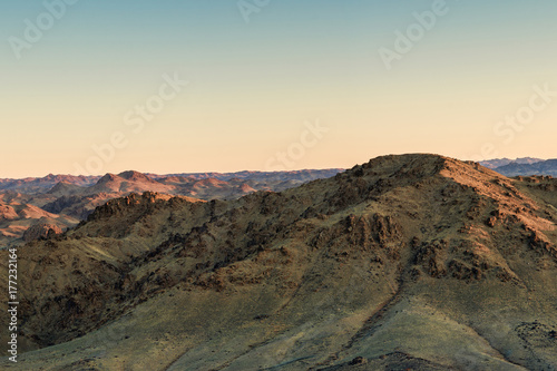 Panoramic view of picturesque landscape with plants on hills 