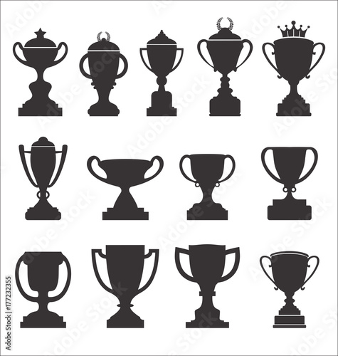 Sports trophies and awards retro black collection