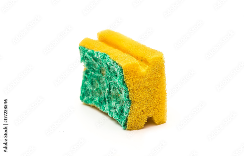 Used kitchen sponge isolated on white background Used kitchen sponge isolated on white background