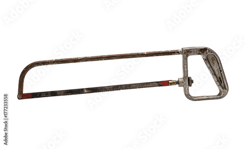 Vintage metal hacksaw isolated on white