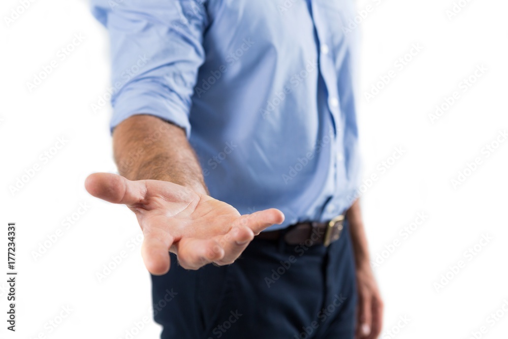 Man pretending to be holding invisible object
