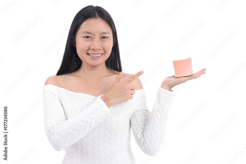 Beautiful women with skin care products. Images before and after the experiment.
