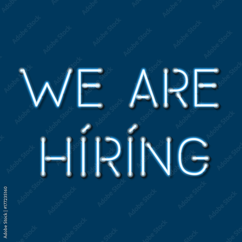 Composition with We are Hiring Neon Blue Letters