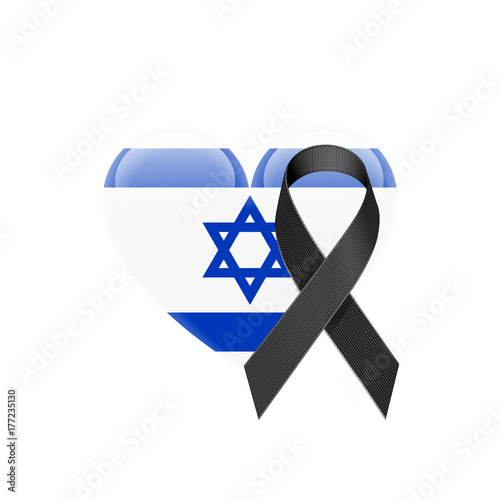 Israeli Flag Heart Icon with Black Ribbon