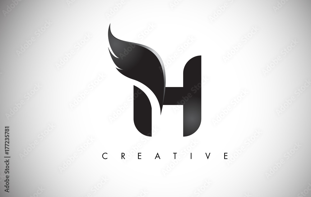 H Letter Wings Logo Design with Black Bird Fly Wing Icon. Stock Vector ...