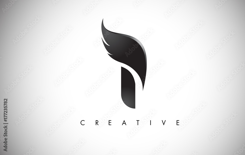 I Letter Wings Logo Design with Black Bird Fly Wing Icon. Stock Vector ...
