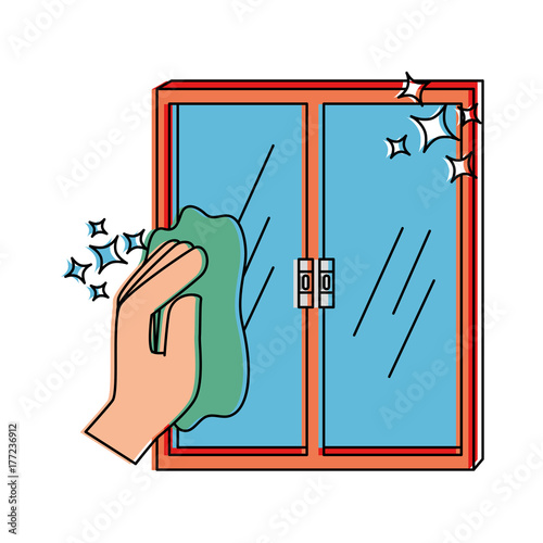 hand wiping window with cloth