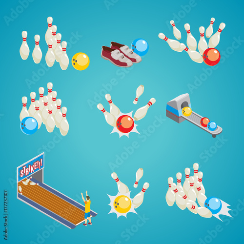 Isometric Bowling Game Elements Collection