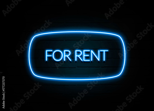 For Rent - colorful Neon Sign on brickwall