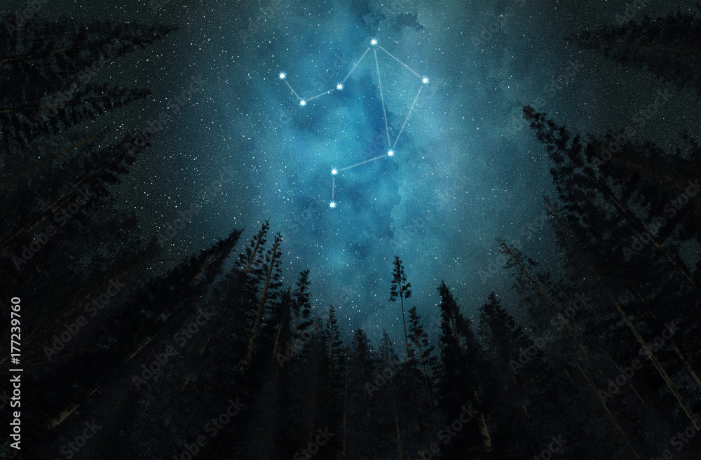 Obraz premium Constellation Libra. Night sky. Stars. Horoscope.