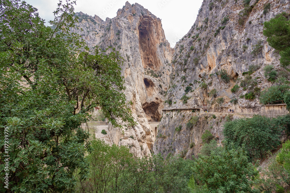 El Caminito del Rey footpath final stage with tourists