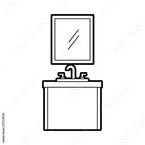 bathroom interior with sink mirror vanity cabinet furniture vector illustration