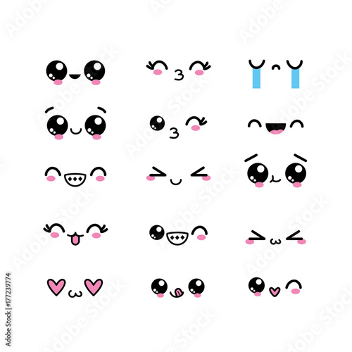 set kawaii faces character with expression design