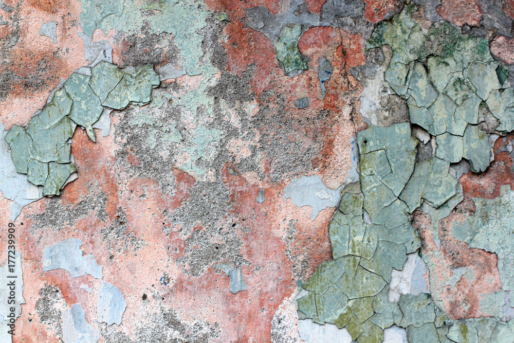 Obraz premium Tatter of a multi-colored old paint on a surface of a stone wall