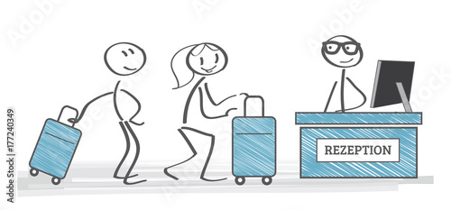 Paar checkt im Hotel ein - Vektor Illustration
