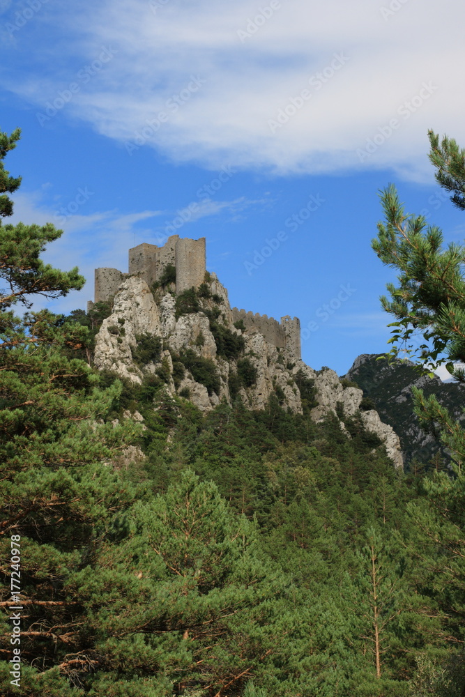 french castle of Puilarens in Aude, Occitanie in south of France french castle of Puilarens in Aude, Occitanie in south of France