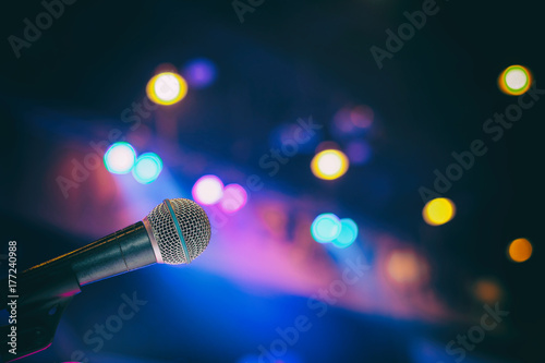Microphone in the conference hall or seminar room background. meeting room, seminar, event, business, hall, presentation, exhibition