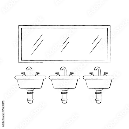 three sink mirror for toilet bathroom equipment vector illustration