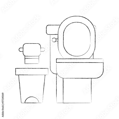 toilet bowl trash can and paper equipment bath cartoon vector illustration