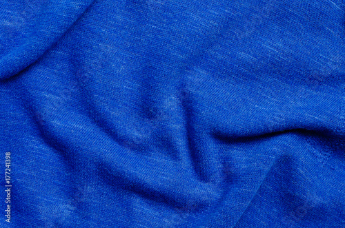 Texture of Crumpled Blue Fabric.