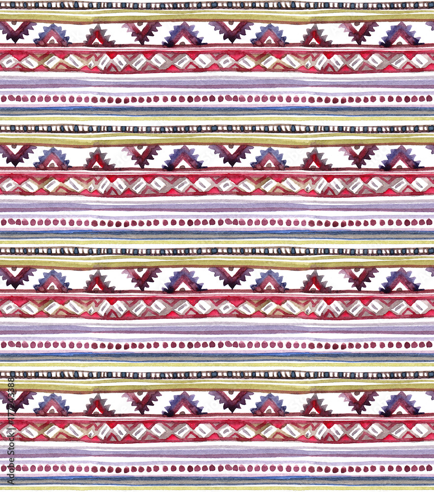 American tribal design. Seamless background - tribal pattern. Hand painted watercolor American tribal design. Seamless background - tribal pattern. Hand painted watercolor